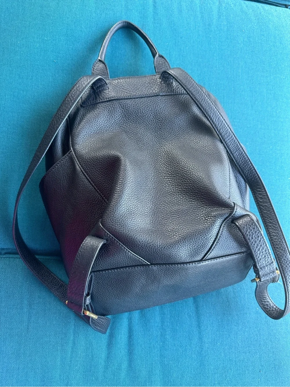 Tory Burch Black Pebbled Leather Drawstring Backpack with Tassels